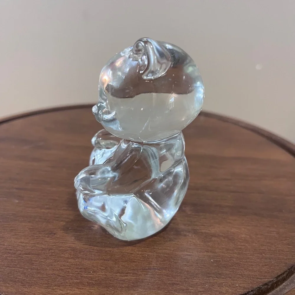 Vtg Fenton Art Glass Seated Bear Figurine Solid Clear Glass MCM MCM Decor USA